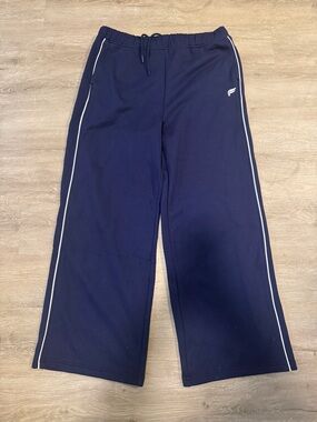 Fabletics Navy Wide-Leg Track Pants with White Piping